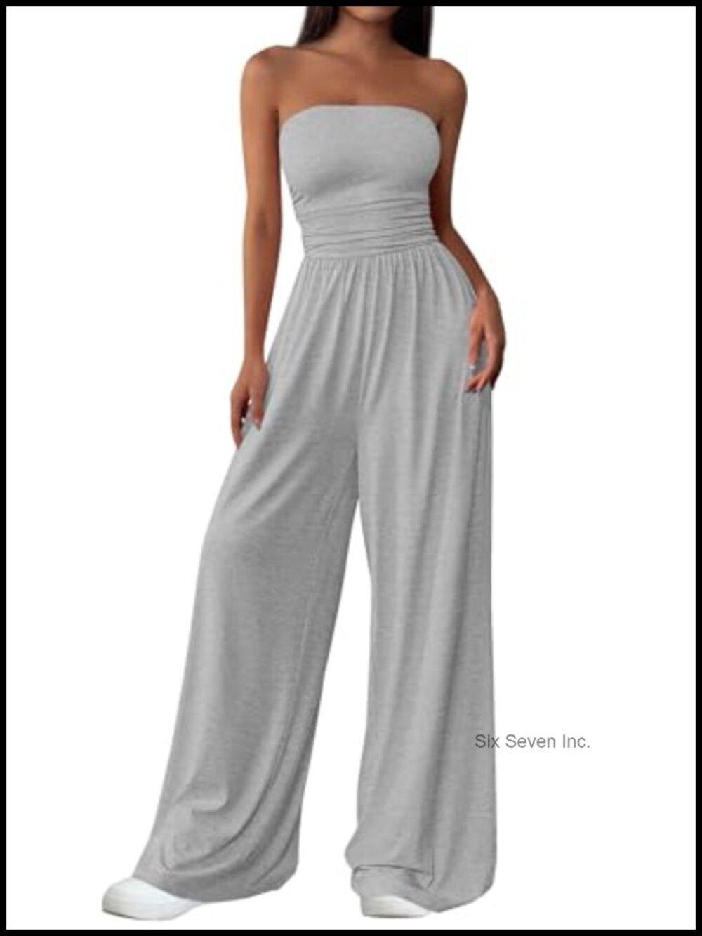 Strapless Wide Leg Jumpsuit Sleeveless Stretchy Knit Summer Vacation Party